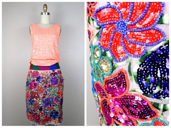 Boho Seed Bead Embroidered Skirt // Heavily Embel… - image 5