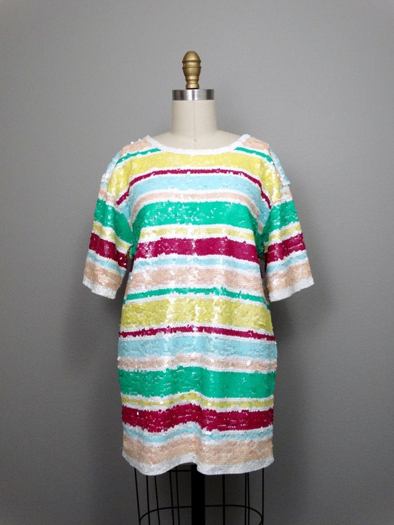 M/L Fully Sequined Long Tunic // Striped Sequin M… - image 2