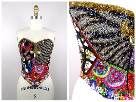 XS/S Ornate Jewel Beaded Couture Vintage Bustier