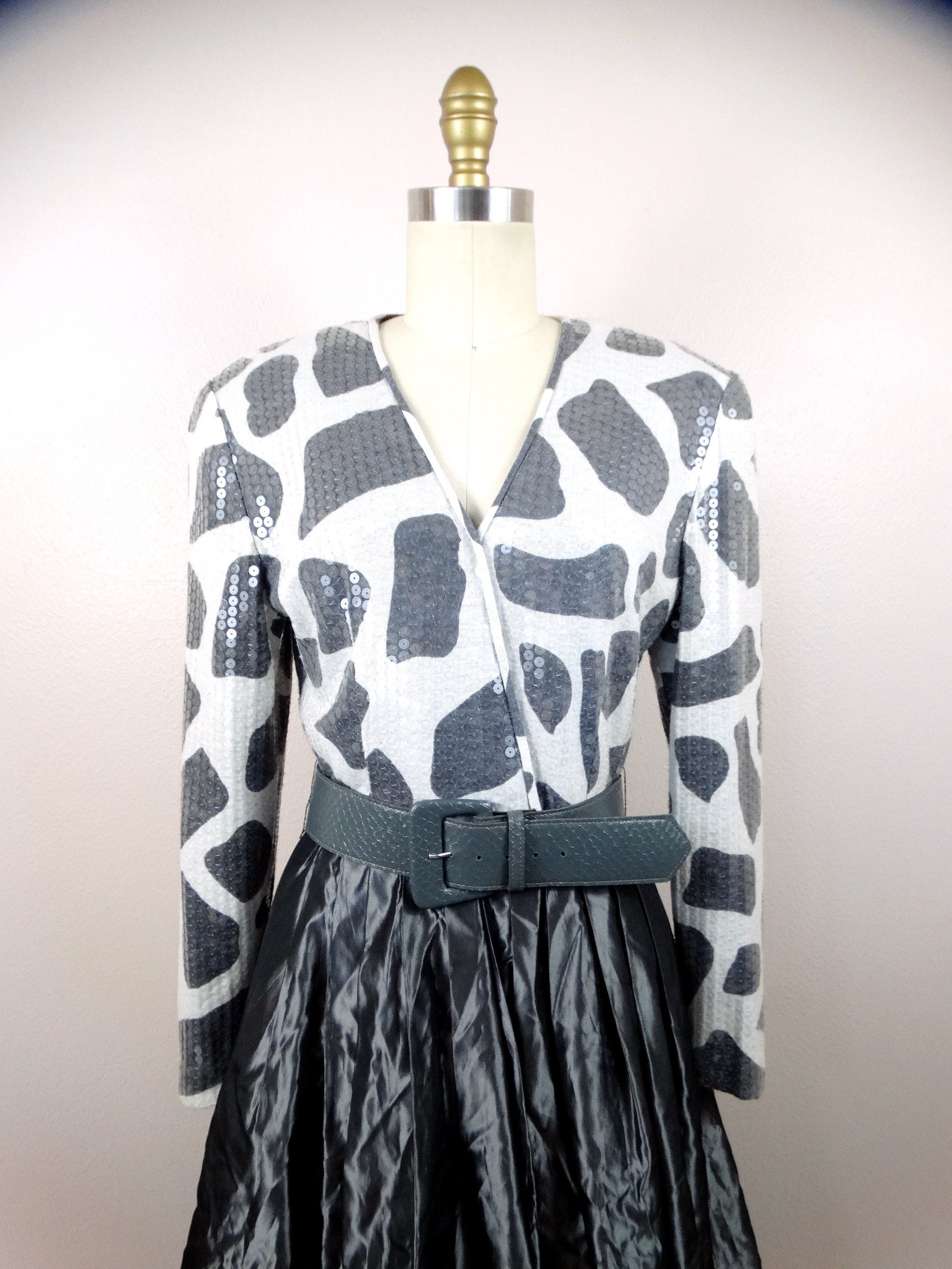 sequin cow print dress QOS White & Brown Multi Trim Sequin Cow Print Dress XXL