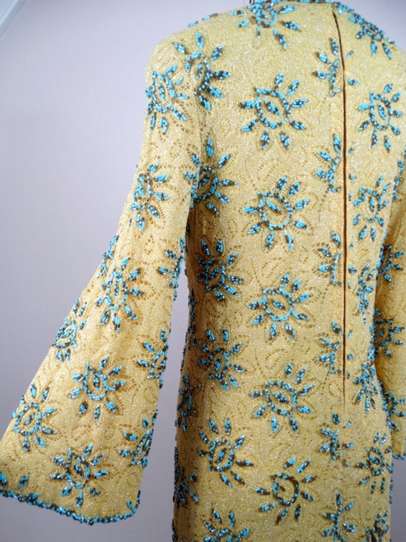 60s Mod Embellished Lace Dress // 1960s Mustard Y… - image 8