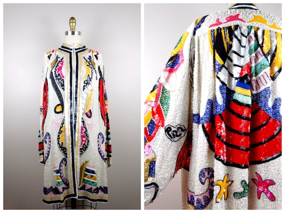 GLAMOROUS Retro Rainbow Sequined Kimono / Colorful