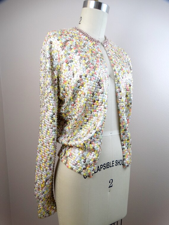 50s 60s Confetti Sequin Cardigan Top // 1950's Pa… - image 3