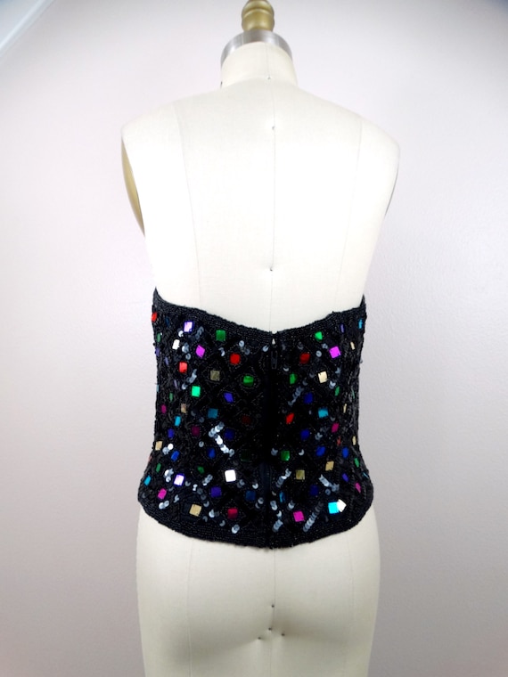 Jewel Sequined Beaded Art Deco Bustier // Rainbow… - image 3