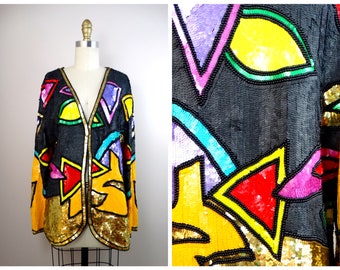 Blazer de lentejuelas brillantes FuNkY // Chaqueta de trofeo vintage con lentejuelas y cuentas estilo retro salvaje M/L