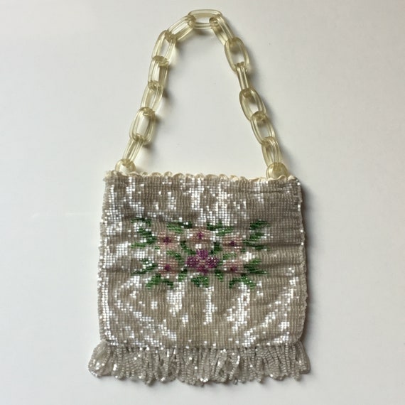 Antique Micro Beaded Scene Fringe Handbag // Art … - image 6