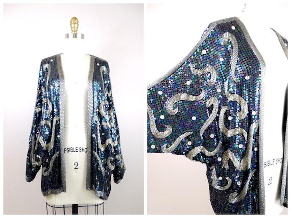 Jewel Beaded Fully Sequined Dolman Shrug // Black