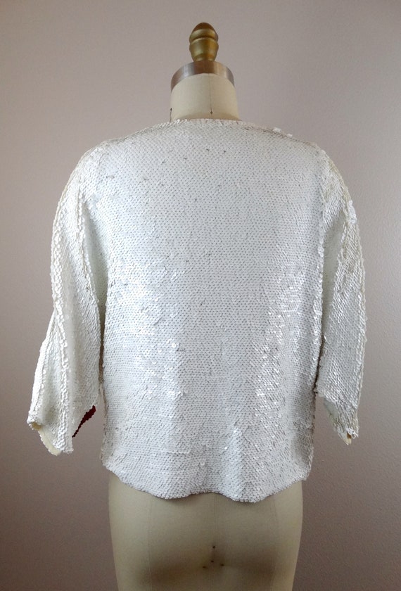 L/XL Geometric Beaded White Sequin Top // Hand Em… - image 6