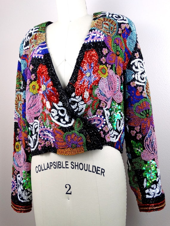 VERY HEAVY All Beaded Sequin Embellished Jacket /… - image 2