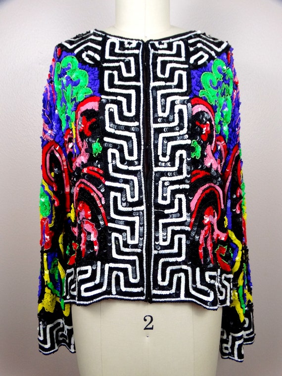Couture Designer Sequin Jacket / Ornate Vintage S… - image 2