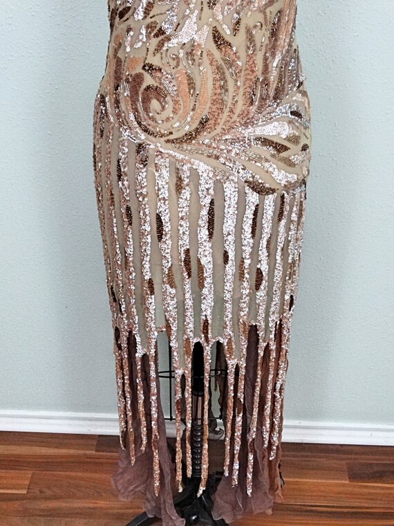 Champagne Sequin Fringe Dress // Nude Illusion Iridescent Sequined Beaded  Dress - Etsy