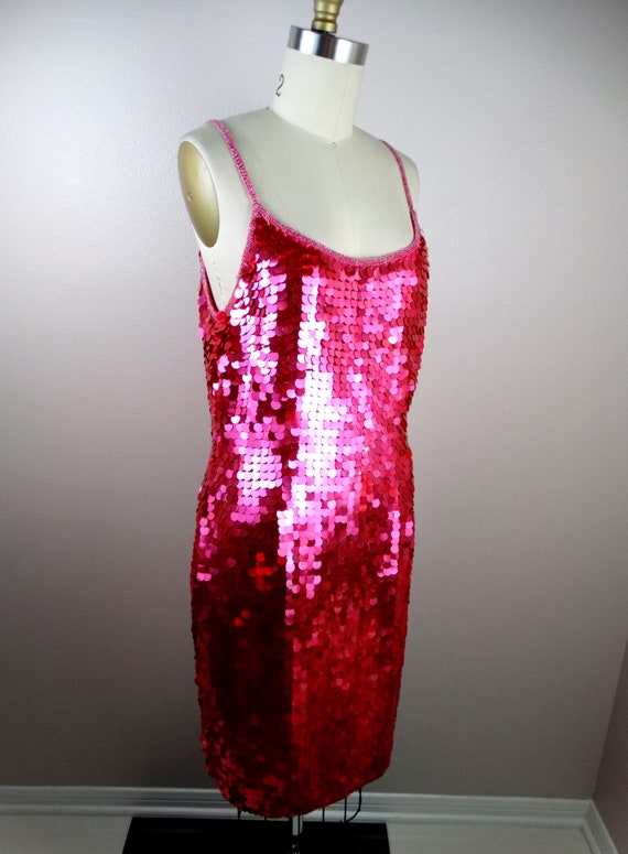 Bright Pink Sequin Party Dress / Sparkling Cockta… - image 6