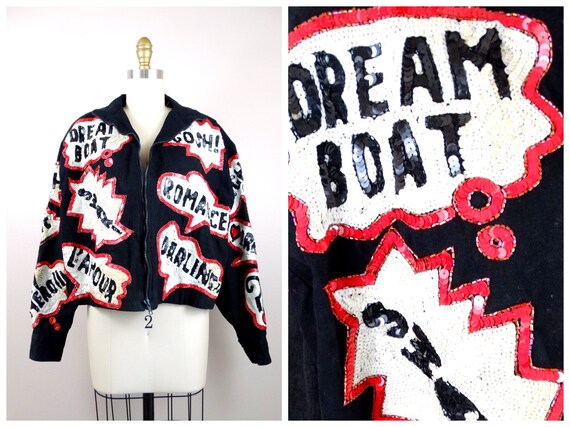 Pop Art GLAM Sequin Jacket / Artsy Sequined Lover… - image 4