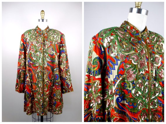 VTG Sequin Beaded Overcoat / Bohemian Novelty Lon… - image 5