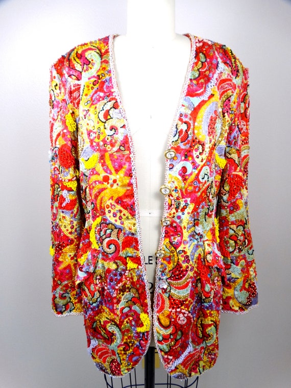 HEAVY Jewel Beaded Jacket // Vintage Couture Heav… - image 2
