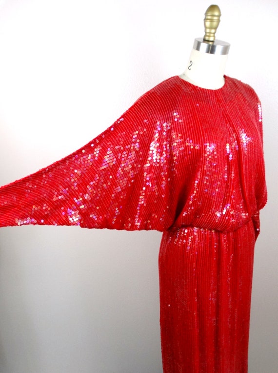 70s 80s Bright Sequined Midi Gown / All Sequin Em… - image 4