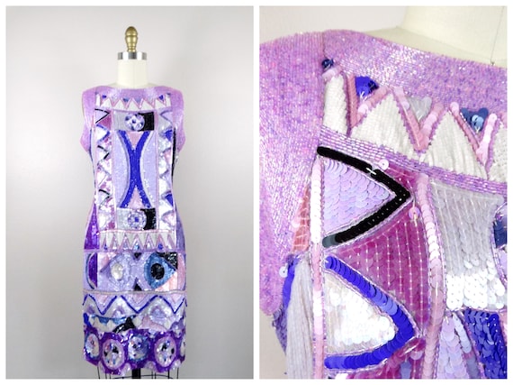 Deadstock Sequin Beaded Dress / Geometric Sequined