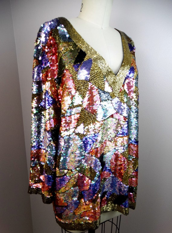 Oleg Cassini Sequined Tunic / Sparkly Embellished… - image 3