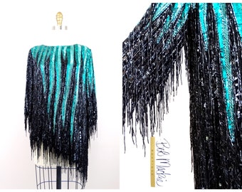 Bob Mackie Fringe Beaded Mini Dress // HEAVILY Sequined Designer Couture Tunic // Deadstock Old Stock Vintage