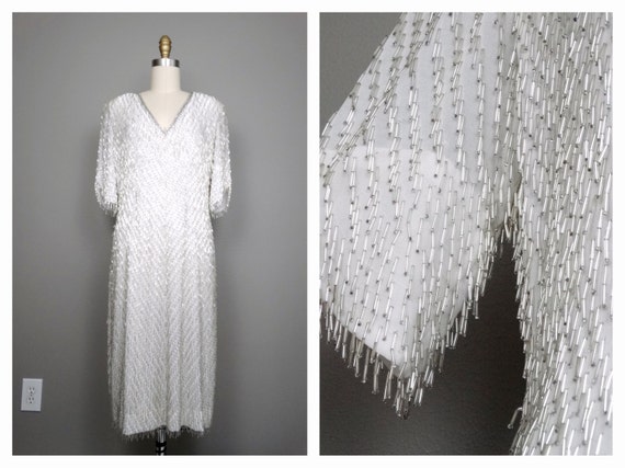 silver beaded fringe dress