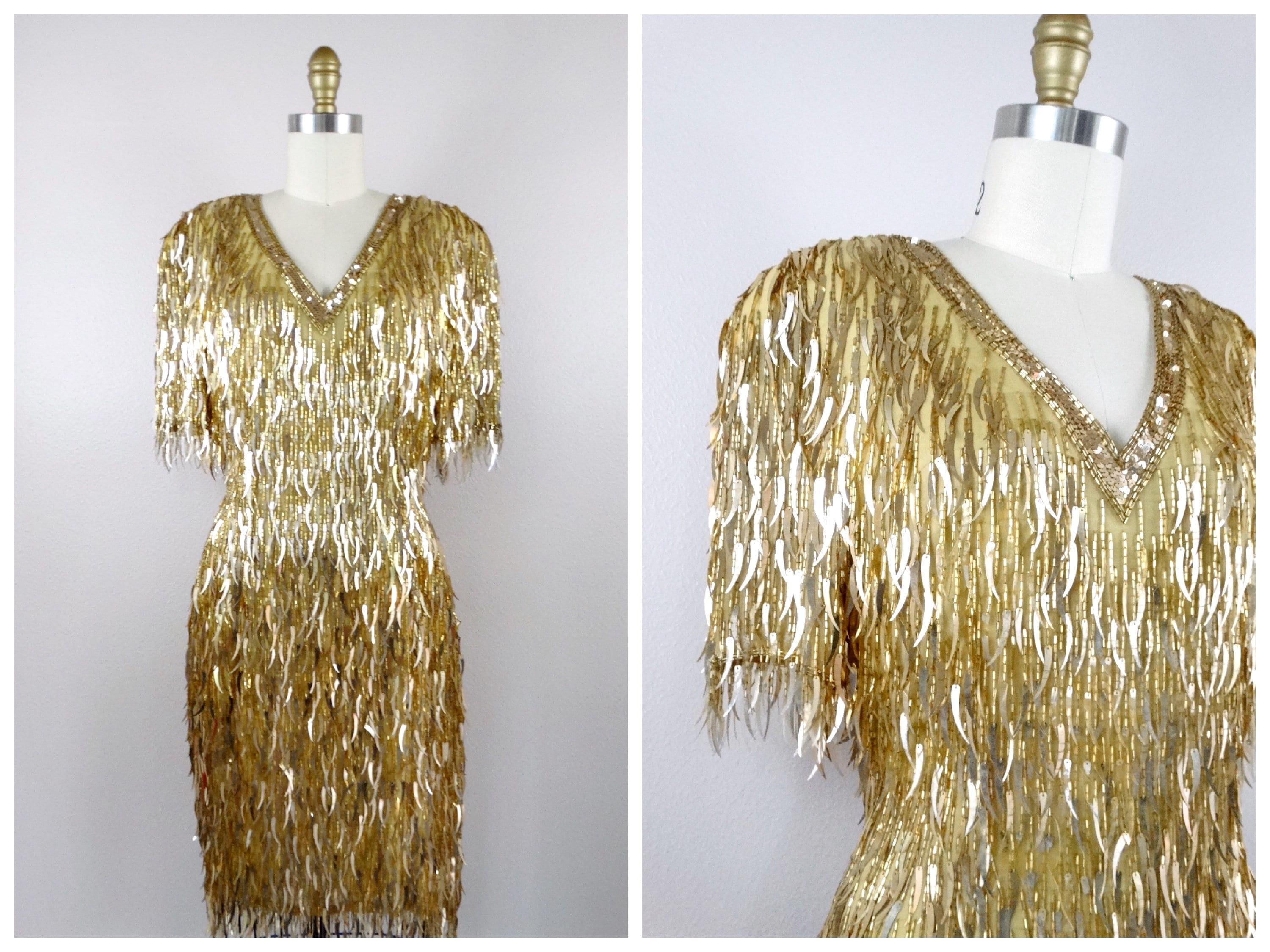 gold fringe sequin dress