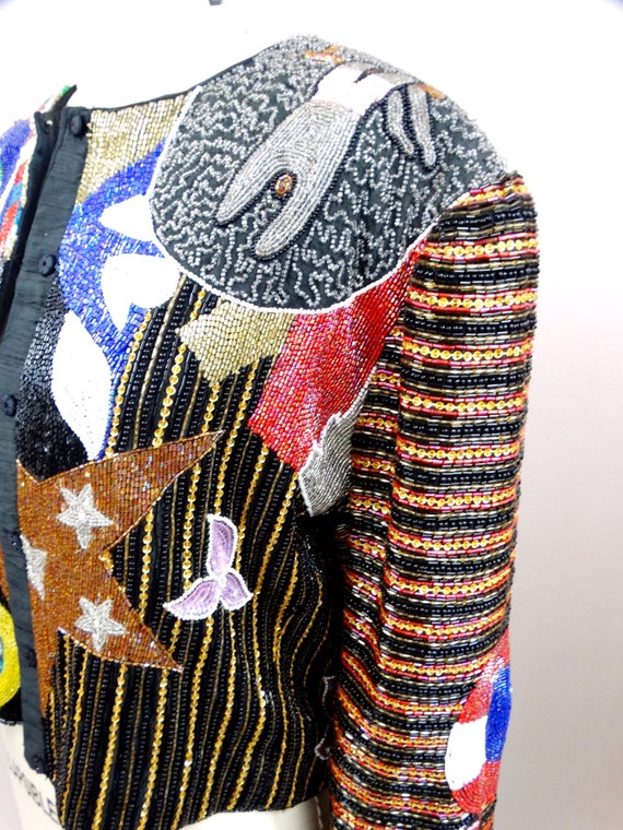 HEAVY All Beaded Jacket // RARE Whimsical Circus … - image 4