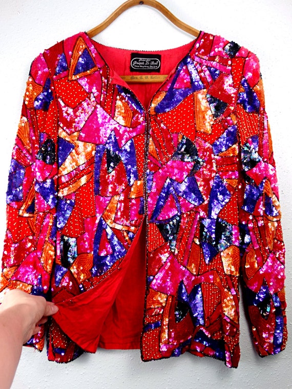 Bright Pink Red Purple Orange Sequin Jacket // Vi… - image 2