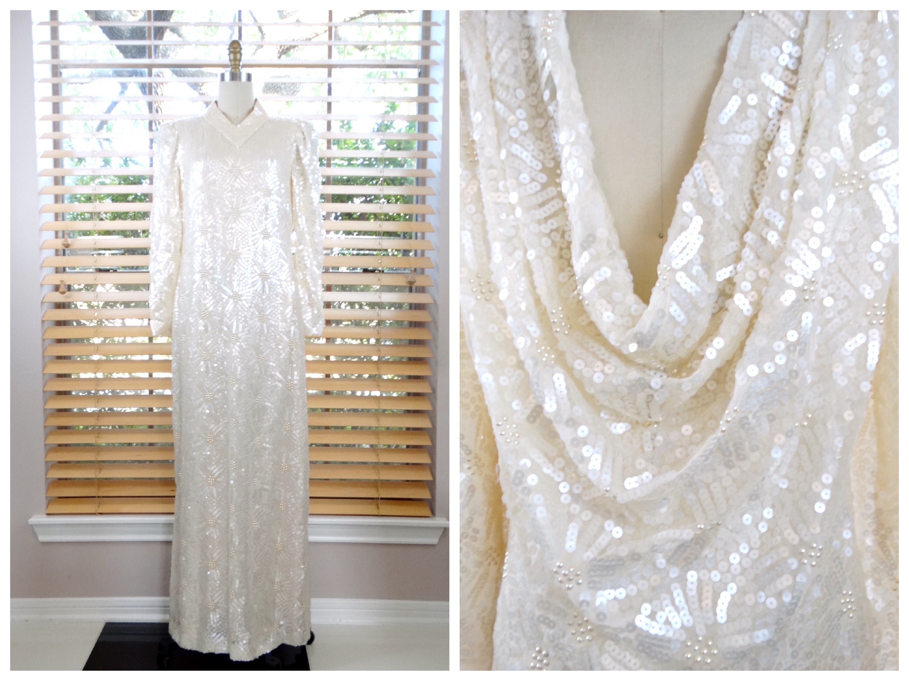 Vintage Pearl Beaded Ivory Sequined 