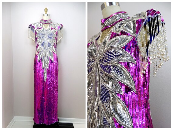 BRIGHT Fuchsia Sequined Pageant Gown ‣ Magenta Pi… - image 6