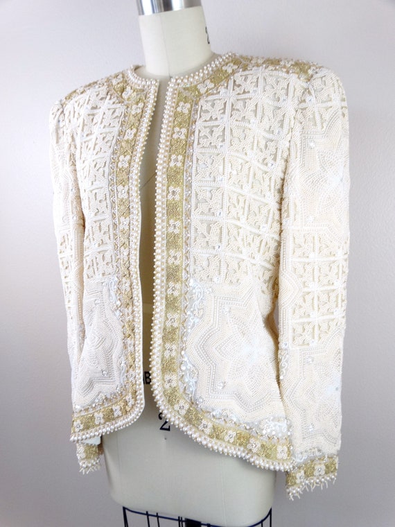 Haute Couture Crystal Beaded Ornate Jacket w/ Rhi… - image 2
