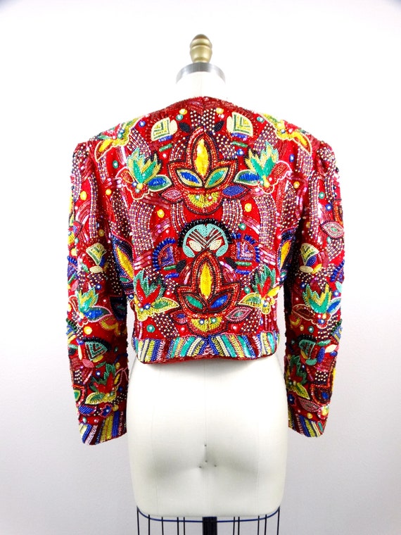 Designer Couture Vintage Embroidered Bolero / Fol… - image 4