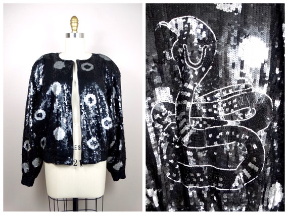 Snake Sequin Bomber Jacket / WILD Vintage Novelty… - image 1