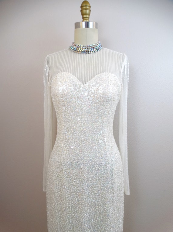 Vintage Beaded Couture Bridal Gown / Hand Beaded … - image 5