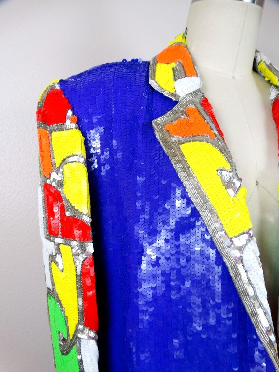 NEON Colorblock Sequin Blazer // Bright Color-blo… - image 4