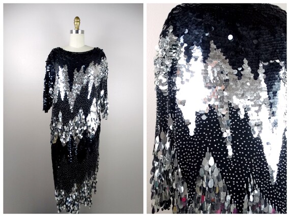 VTG Sequin Paillette Tassel Beaded Dress / Paille… - image 8