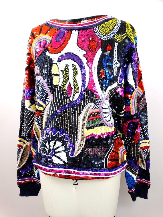 RARE Beaded Sequin Pullover Top // Colorful Sequi… - image 2