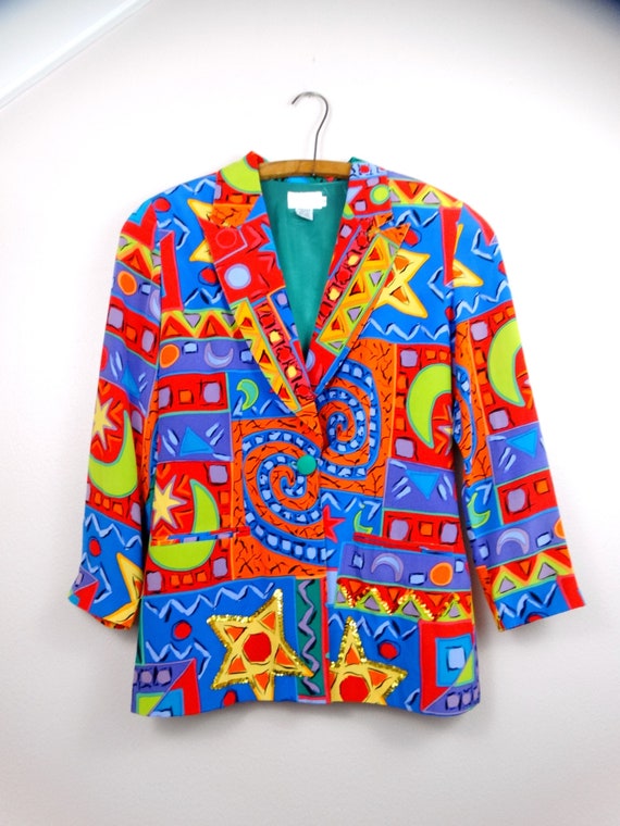 90s Color Block Funky Sequin Blazer // Vintage Re… - image 3