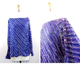 HEAVILY Beaded Top by Judith Ann Creations // Indigo Purple Pink Blue Fully Sequined Silk Dolman Blouse Large XL