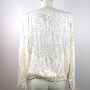 L/XL Loop Fringe Beaded Top / Iridescent Ivory Sequined Top Large image 3