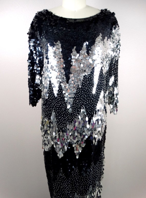 VTG Sequin Paillette Tassel Beaded Dress / Paille… - image 2