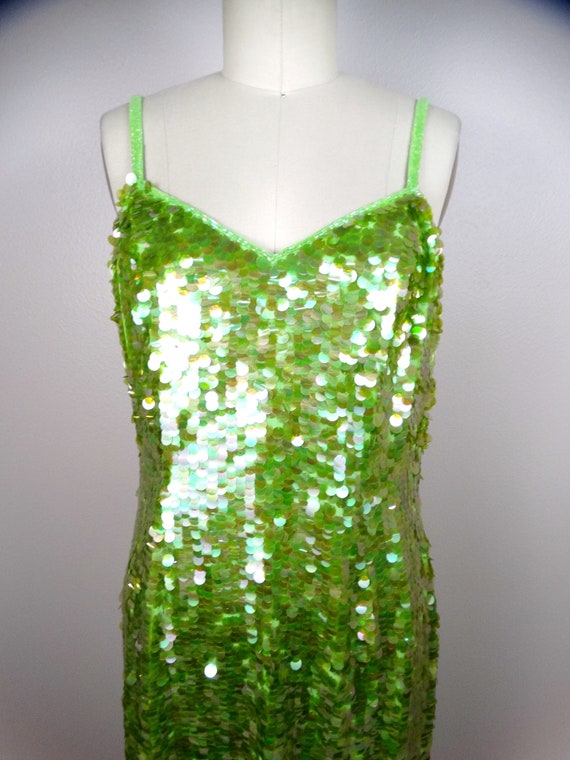 Lime Green Paillette Sequin Dress / Pastel Cockta… - image 3