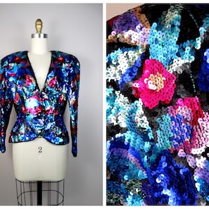 S/M Glam Sequin Jacket / Bright Fully Sequined Blazer / Vintage Evening Cocktail Jacket