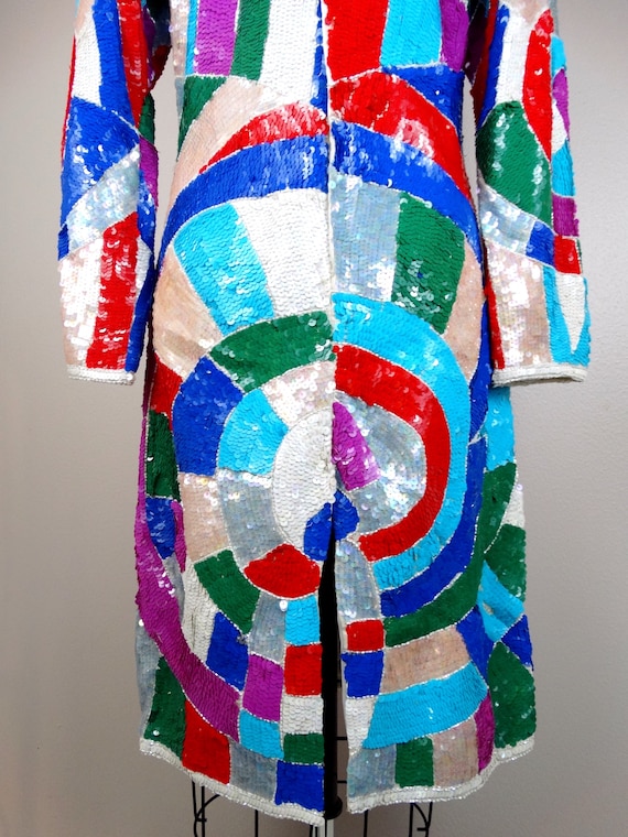 Psychedelic Bright Sequin Dress / Geometric Color… - image 6