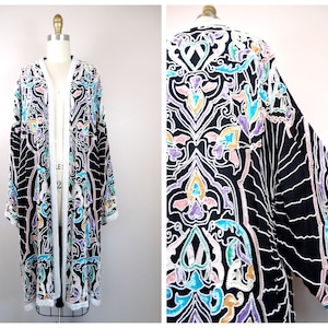 RARE Pearl Beaded Sequined Kimono Sleeve Duster / INCREDIBLE Pastel Sequin Long Jacket / Art Deco Embellished Open Kaftan by Judith Ann O/S