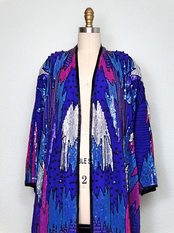 ELECTRIC Sequined Glam Duster / Retro Pink Purple… - image 2