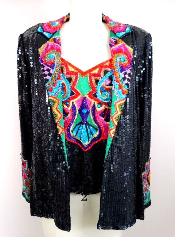 Funky Sequined Jewel Beaded Cocktail Party Jacket… - image 3