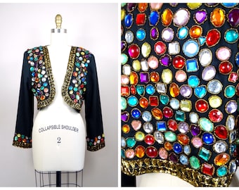 RARE Dazzling Bejeweled Bolero // GLAM Jewel Embellished Beaded Cropped Jacket