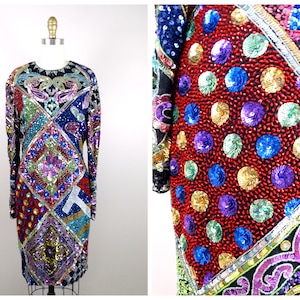 NAEEM KHAN Beaded Dress / Couture Designer Vintage Sequin Dress by RIAZEE
