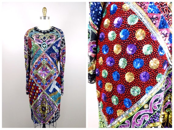 NAEEM KHAN Beaded Dress // Sequin Embellished Cou… - image 1