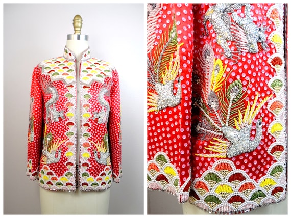 dahlia × 6ROKU SATIN CHINA MOTIF JACKET Gorgeous 1960's Reversible Chinese Silk Satin Jacket / Sz M